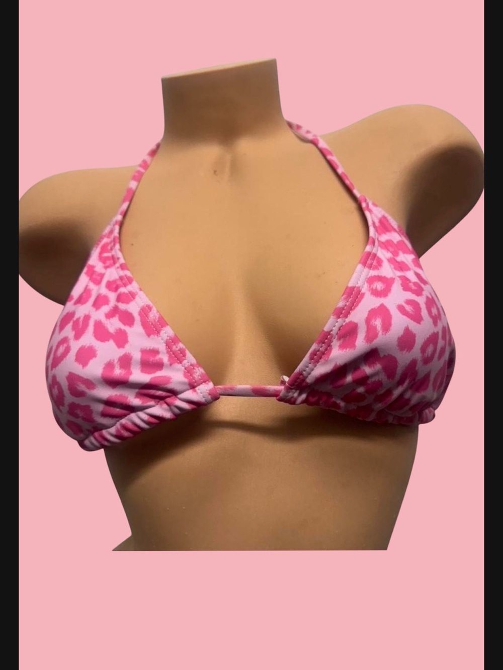 Pink Leopard Print Triangle Bikini Top - Women Swim